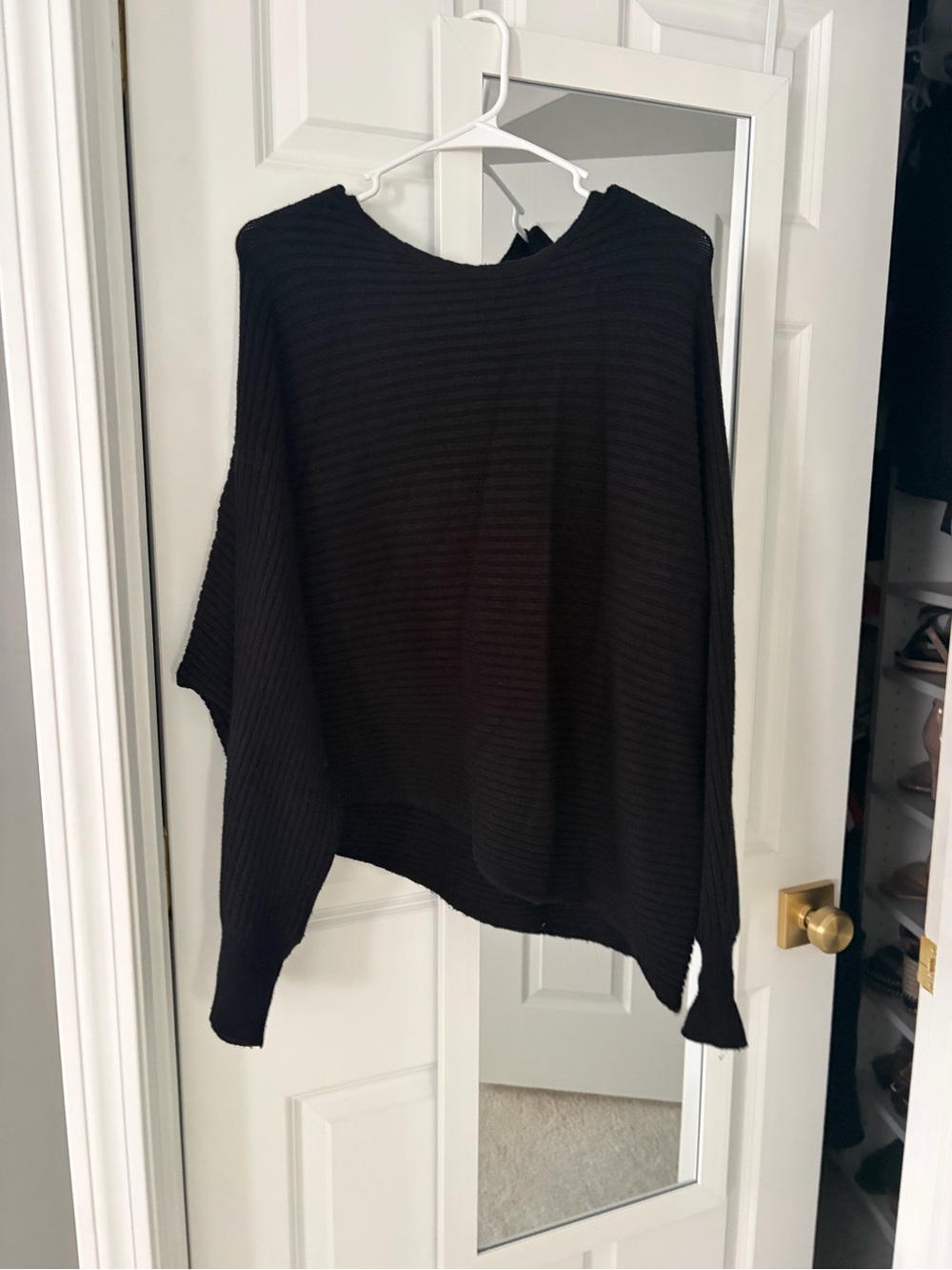Anthropologie Black Ribbed Crewneck Sweater